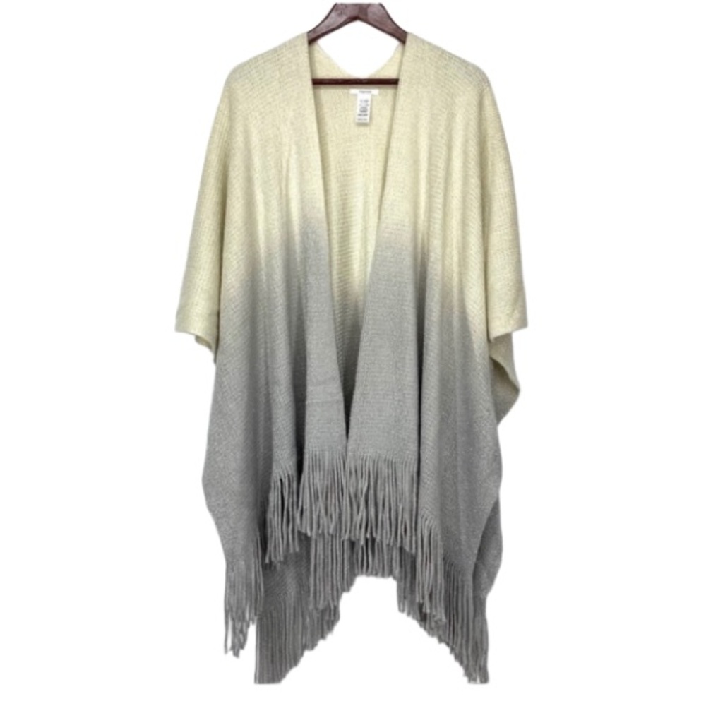 Maurices Ivory Cream Silver Fleck Gray Ombré Soft Knit Tassel Shawl Size OS